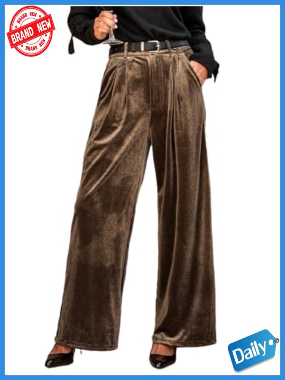 Velvet Wide Leg Work Pants with Pockets, High Waist, Palazzo Dressy Pants
